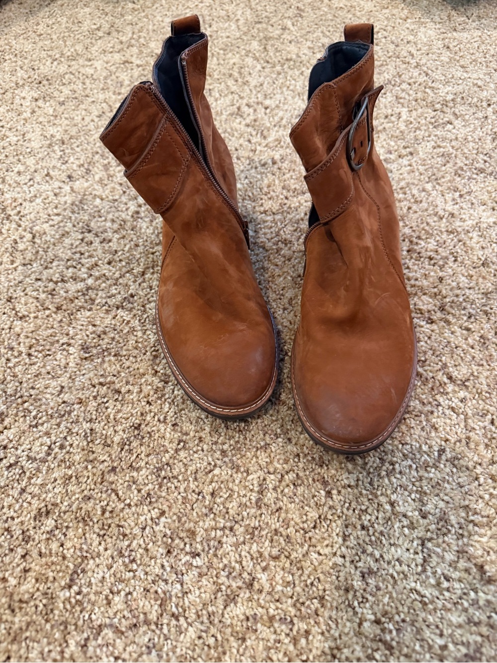 Paul Green Brown Leather Ankle Booties with Side Buckle